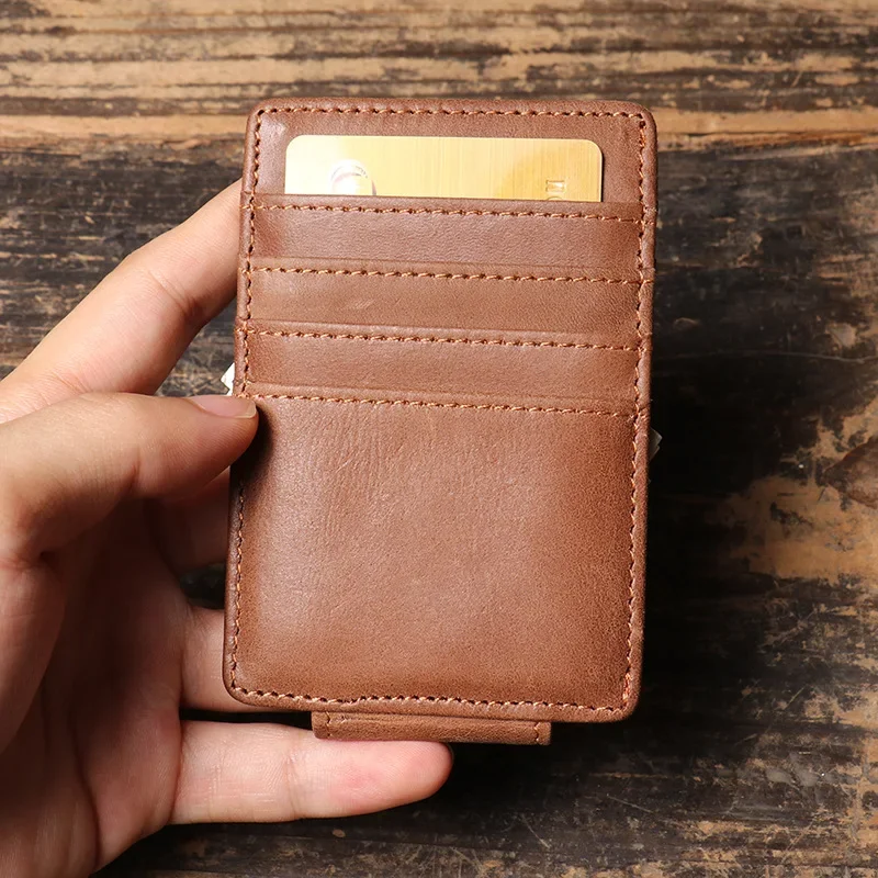 Cow Leather Money Clip Wallet for Men Multi Card Slots Wallet Magnetic Money Clips Credit Card Holder Vintage Cash Clip