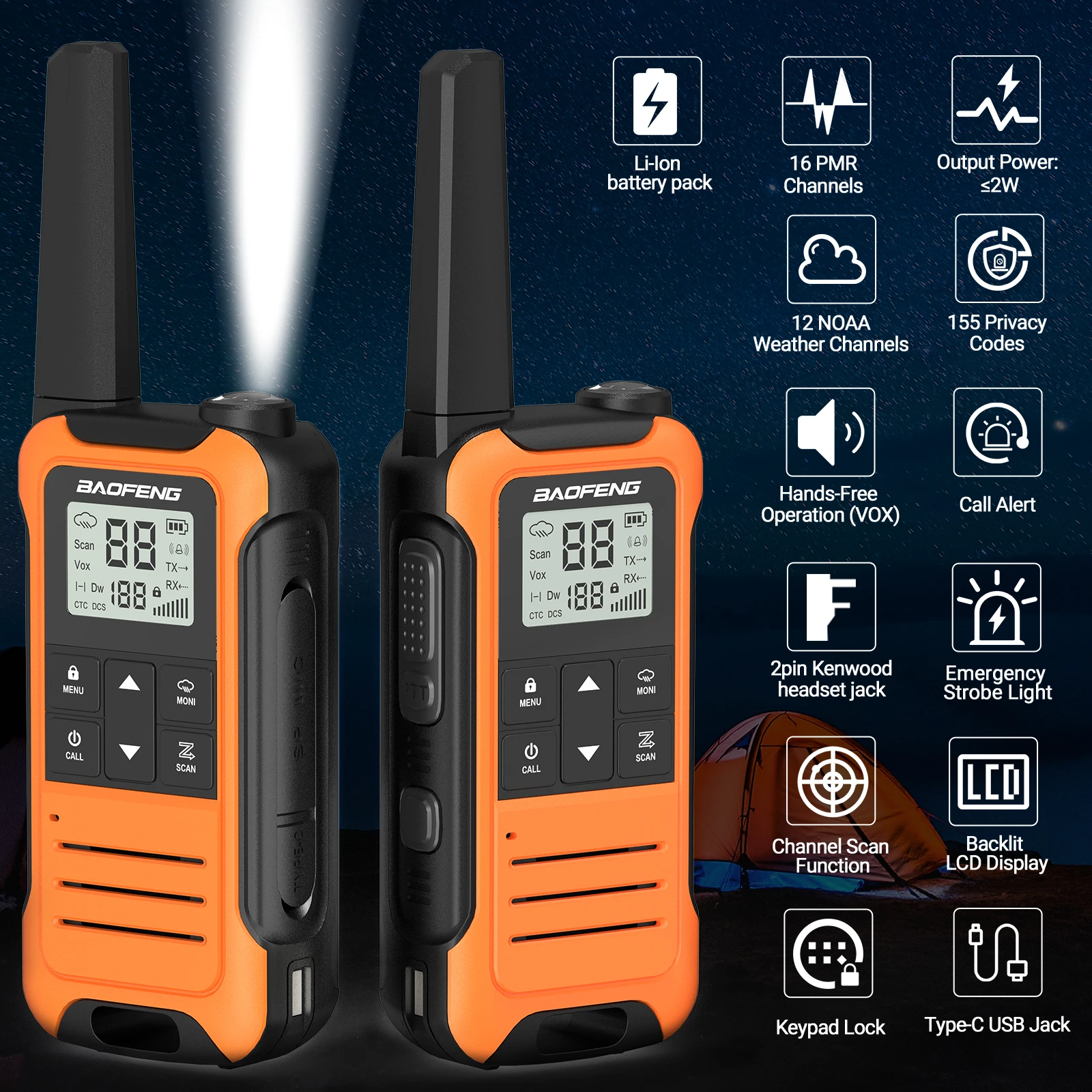 2pcs Baofeng F22 Mini Walkie Talkie PMR Long Range Rechargable thumbnail 8