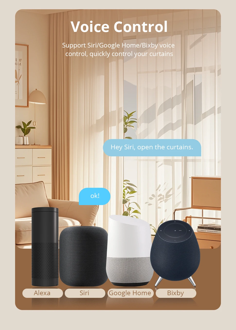 Matter Over WiFi Mini Electric Curtain Motor for Trietex Track Support Home Assi