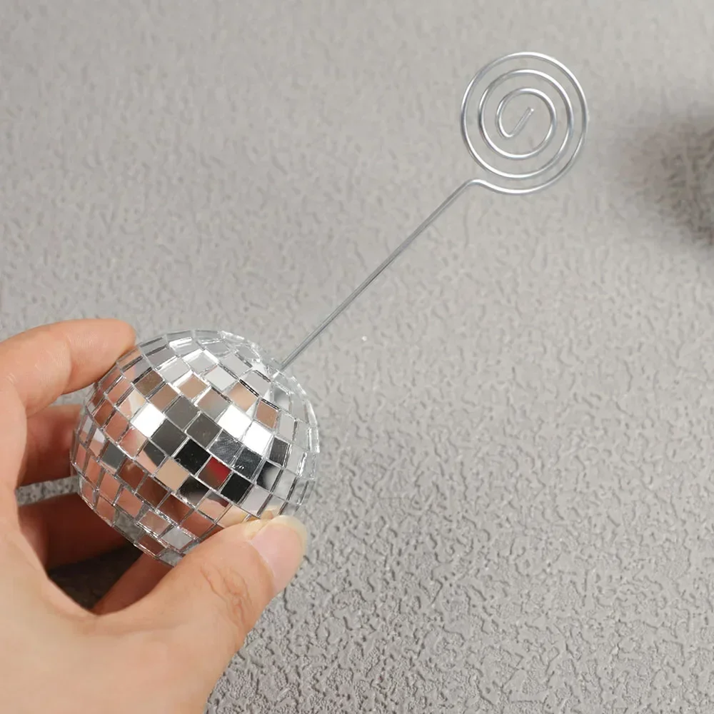 Creative Mirror Ball Card Holder Message Table Name Number Card Clips for 70s Disco Theme Wedding Birthday Party Decoration