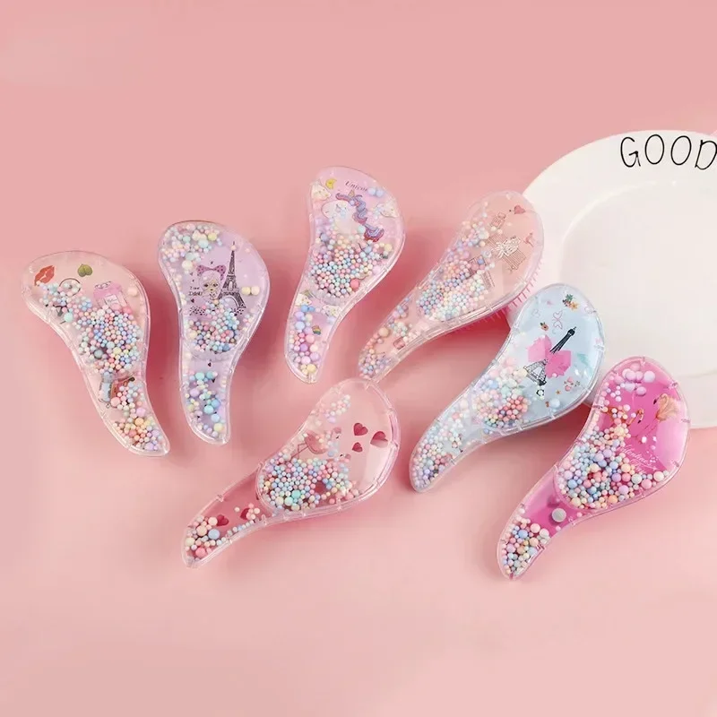 New Cute Hairdressing Comb for Kids Anti-knot Massage Flowing Bead Hair Comb Children Girls Dress Up Makeups Toy Gifts 5