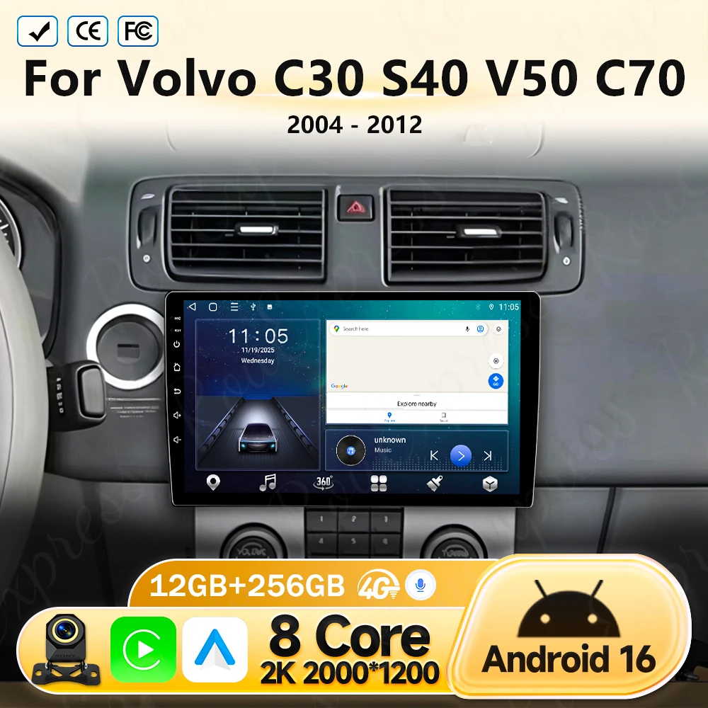 Radio Multimedia para Auto con Android 16 para Volvo C30 S40 V50 C70 2004-2012, Reproductor de Video, Bluetooth, Mirror Link, GPS, Navegación, RDS, WIFI 1
