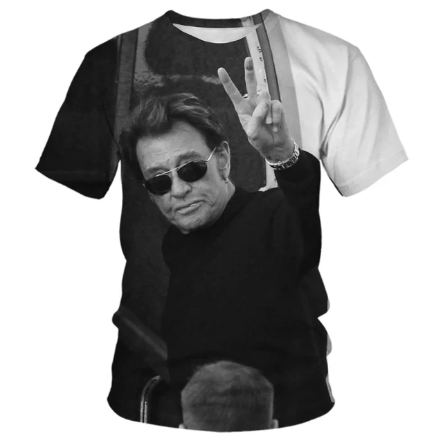 T-shirt Johnny Hallyday Pour Homme - Manches Courtes, Coton, Imprimé Vintage - Idée Cadeau Fan