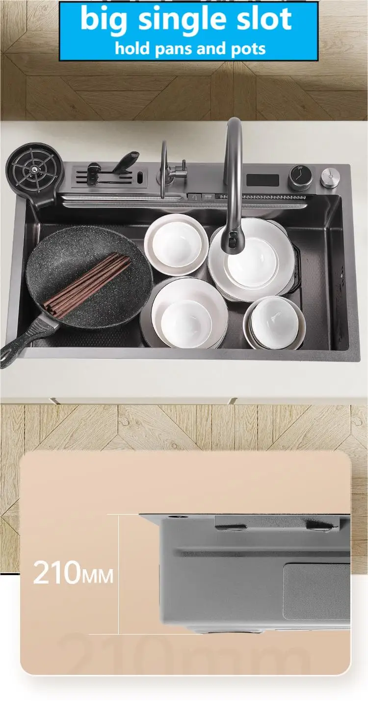 2024 new product big size Honeycomb embossed knife holder piano digital display waterfall kitchen sink 5