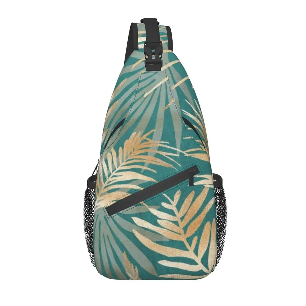 

Glam Tropical Plants Leaves Sling Chest Crossbody Bag Men Casual Botanical Pattern Shoulder Backpack for Hiking