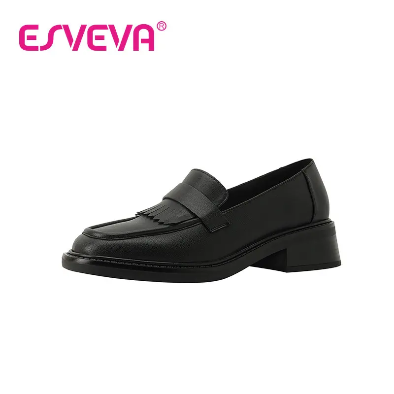 

ESVEVA 2023 Loafers Cow Leather All Match Women Elegan Spring Nobility Style Slip On Office Round Toe Shoes Woman 34-39