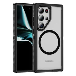 Rugged Armor Guard Shockproof Phone Case with TPU Frame and Hard Plastic Back Cover - S25 (Black - Transparent)