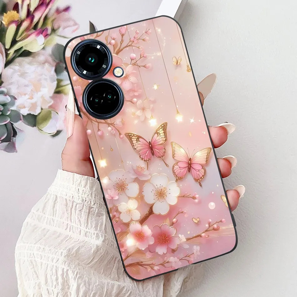Elegant Butterfly Cat Black Silicone Soft Phone Case