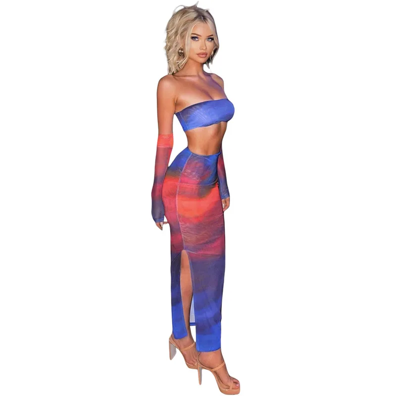 Style Spring New Women's Fashion Tube Top High Waist Split Sheath Dress Casual Suit for WomenCok