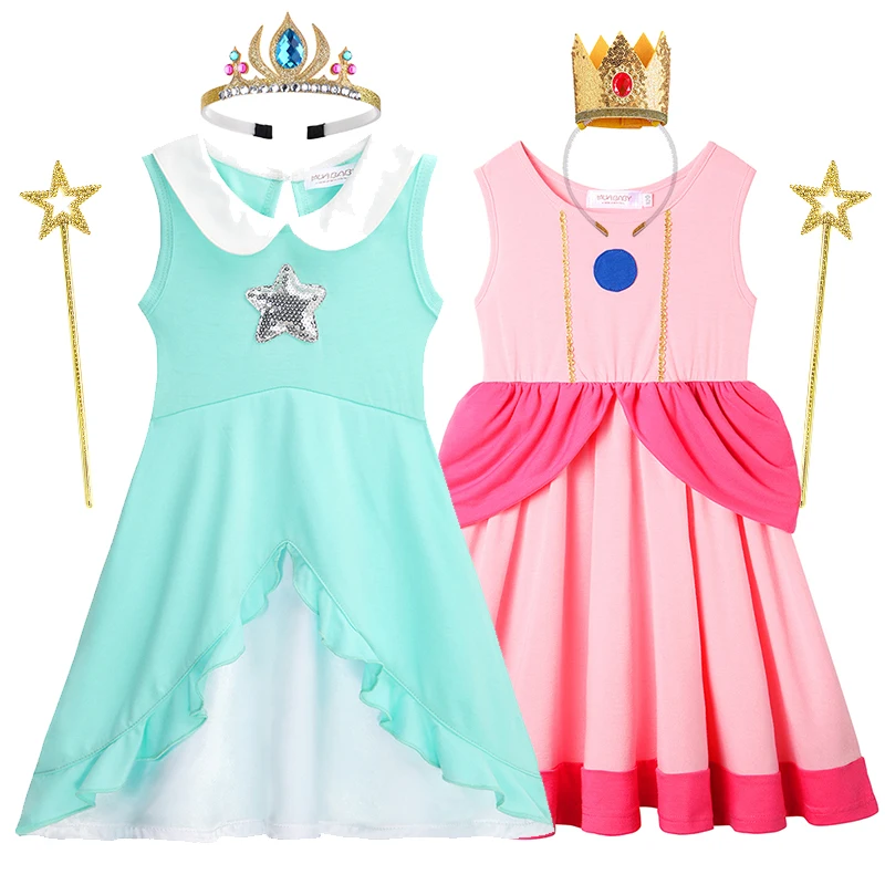 2024 nowa letnia sukienka dla dziewczynek 100% bawełniany Patchwork dziecko księżniczka brzoskwiniowa dziewczęca sukienki wakacyjne odzież dziecięca 2-10 lat