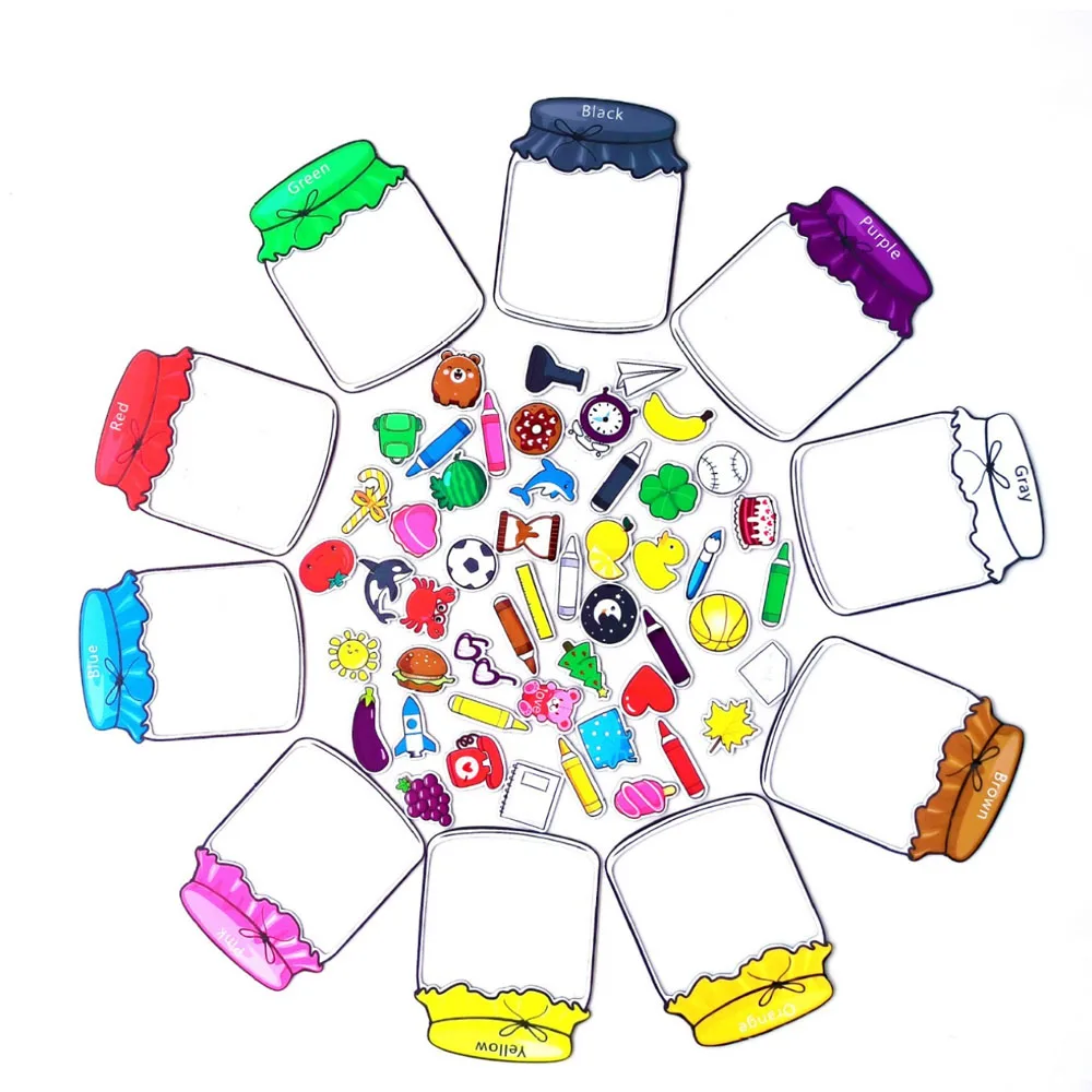 10Pcs Color Recognition Magnetic Sorting Set Educational Magnet Colorful Fruit Magnets Colored Candy Jar Magnetic Classification