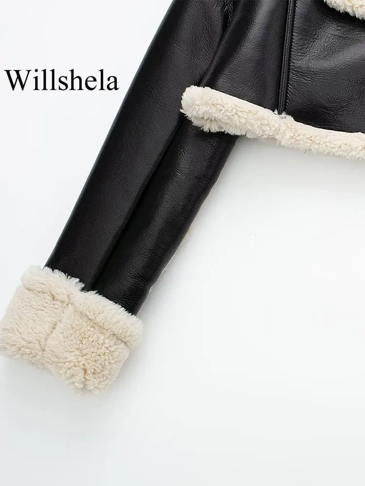 Willshela 여성 패션 솔리드 프론트 지퍼 자켓 빈티지 옷깃 넥 긴 소매 여성 세련된 레이디 의상