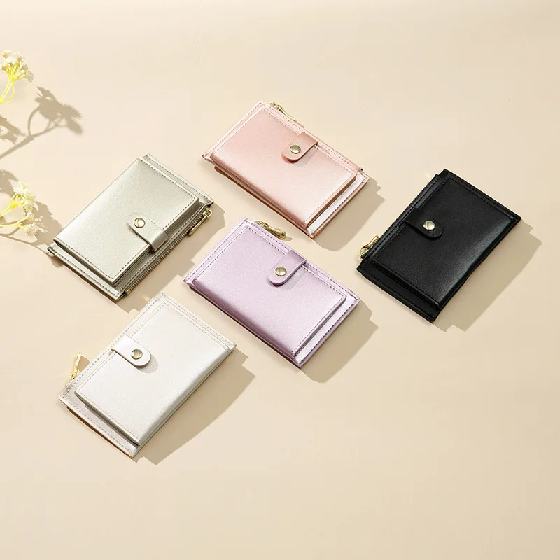 Luxury Wallet Women Pearl Pu Leather Small Coin Violet Purses Card Holder Zipper Female Short Handbag