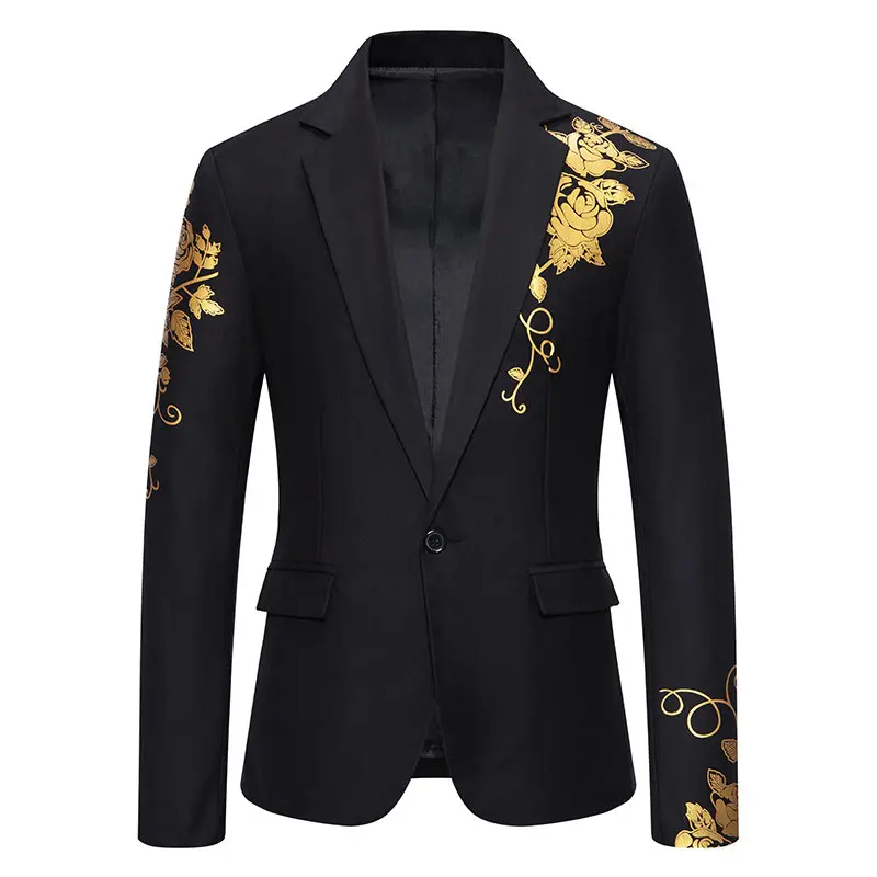 Men's Paisley Floral Gold Bronzing Printed Blazer Luxury Evening Prom Dress 2024 Suits Formal Jackets for Men Costume Homme Coat 4