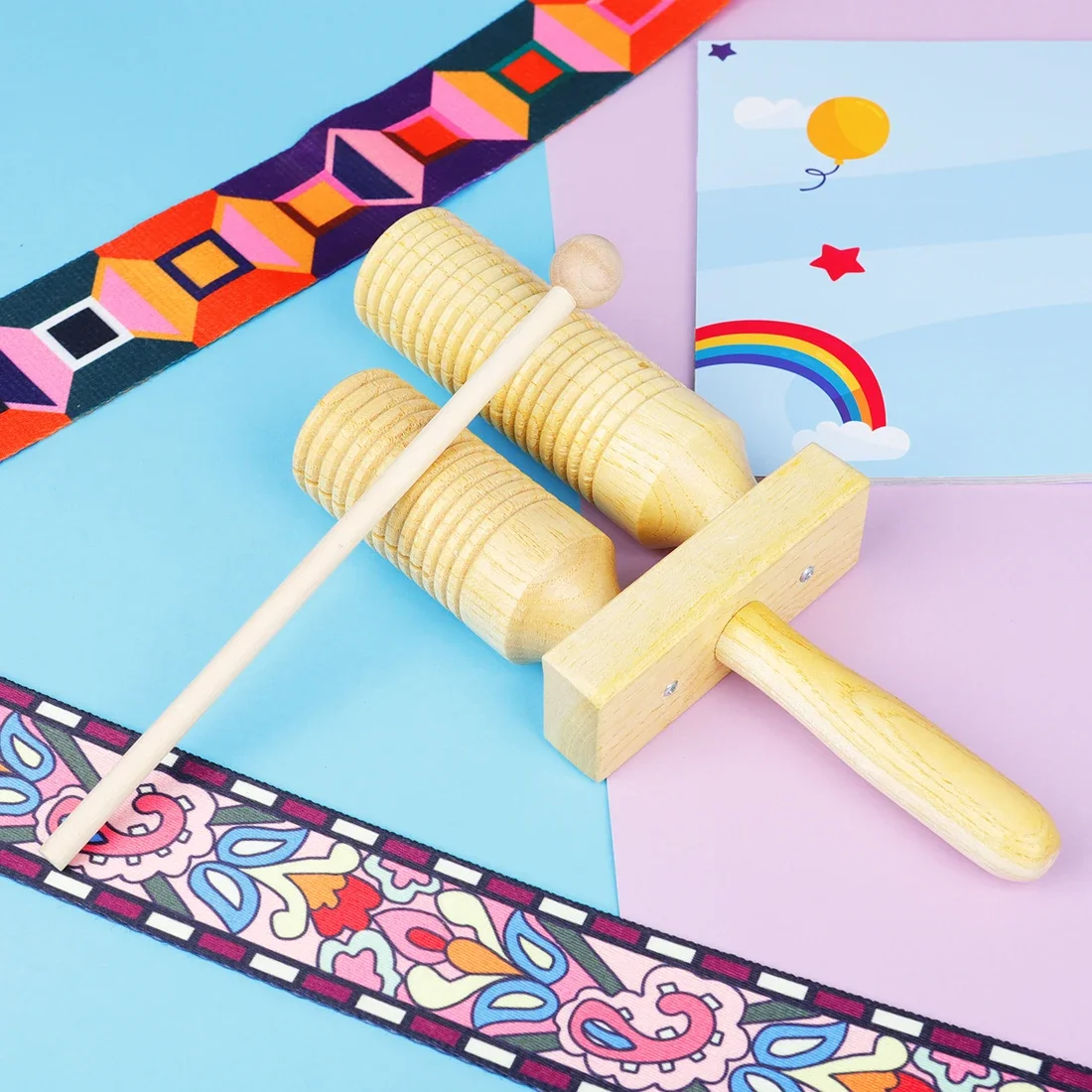 IRIN Toddlers Music Toys Wooden Environmental Double-Tone Tube Maracas Percussion Musical Instrument Children Gift With Stick