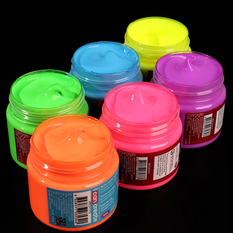 Acrylic Paint Set Fluorescent Acrylic Paint 100ml/3.38oz Non-Fading Rich Vivid Pigments Assorted Fluorescent Colors Fast Dry