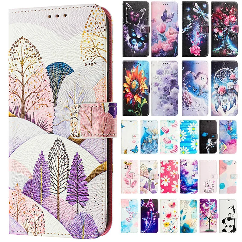 Elegant Leather Flip Case with Wallet & Stand - Painting Design