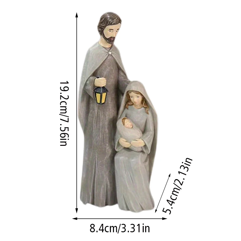 Description Picture 3 of item1PC Resin Craft Christmas Scene Religious Thanksgiving Christmas Ornament Retro Holy Family Figurine Statue Religious Home Decor