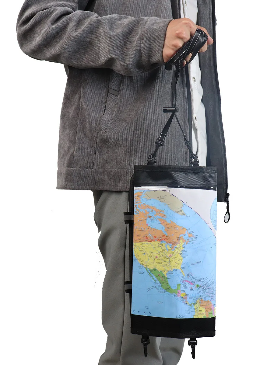 Kosibate Map Bag Waterproof PVC World Map Case Outdoor Cover for Travel Hiking with Clear Window & Lanyard
