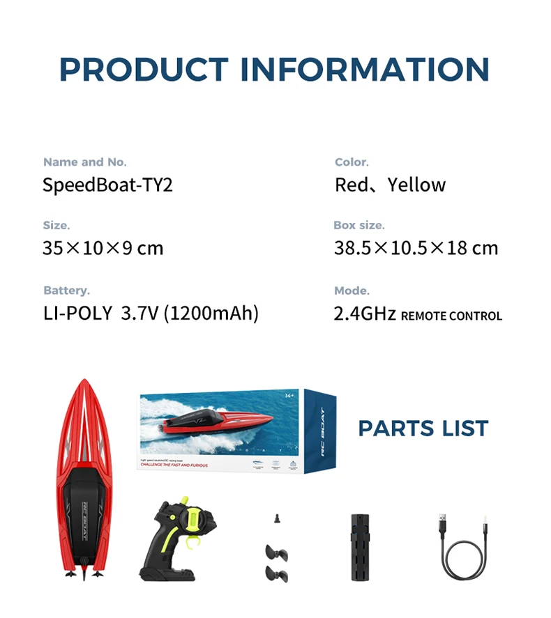 Blaue und orange Farboptionen für das wasserdichte Hochgeschwindigkeits-RC-Boot.