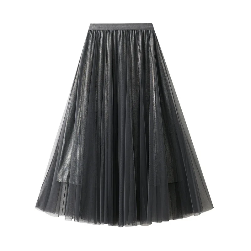 Solid Color Women Long Pleated Tulle Skirt Spring Summer 2022 High Waist Mesh Long Maxi Skirt Female Party Adult Tutu Skirt Lady skater skirt