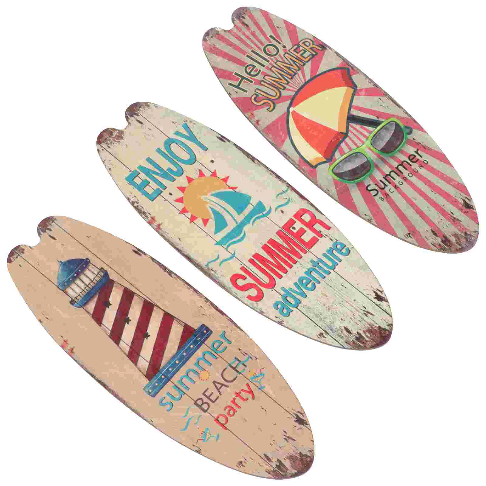 

3 Pcs Surfboard Design Wooden Decoration Summer Themed Wall Crafts Artistic Adornment Home Ornament Hanging Pool