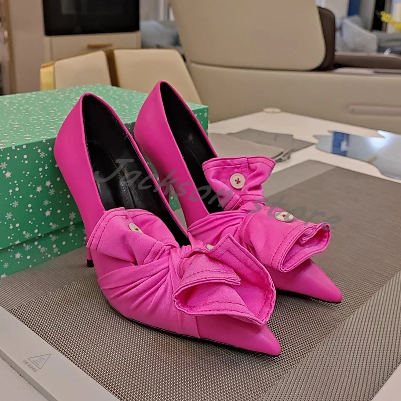 Pink Sweet Pointed Toe Wrapped Bow Pumps Stiletto High Heels Fashion New Women Shoes Comfortable Slip On Office Sandals