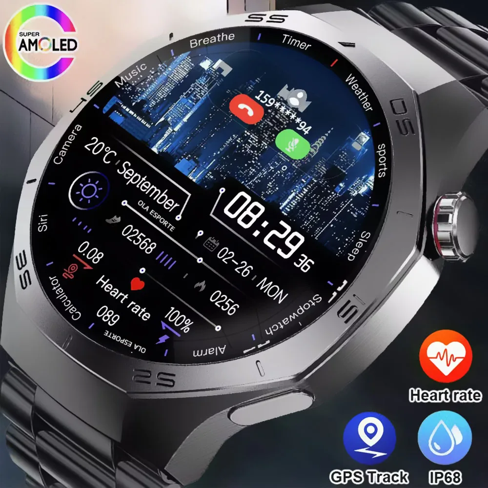 Smartwatch Homme Android iOS 2025 - Écran AMOLED HD, GPS Trajectoire, Appels Bluetooth, Étanche