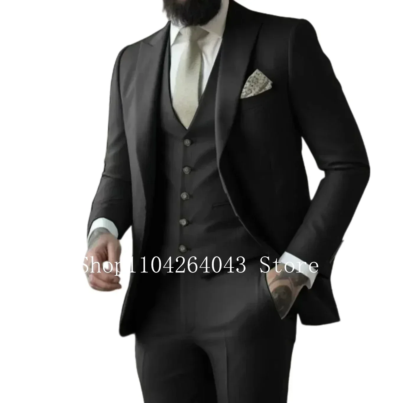 Elegant Men's Suits 3 Pieces Blazer Vest and Pants Peak Lapel Suits for Men for Wedding Business Full Man Terno Comfy Men's Suit