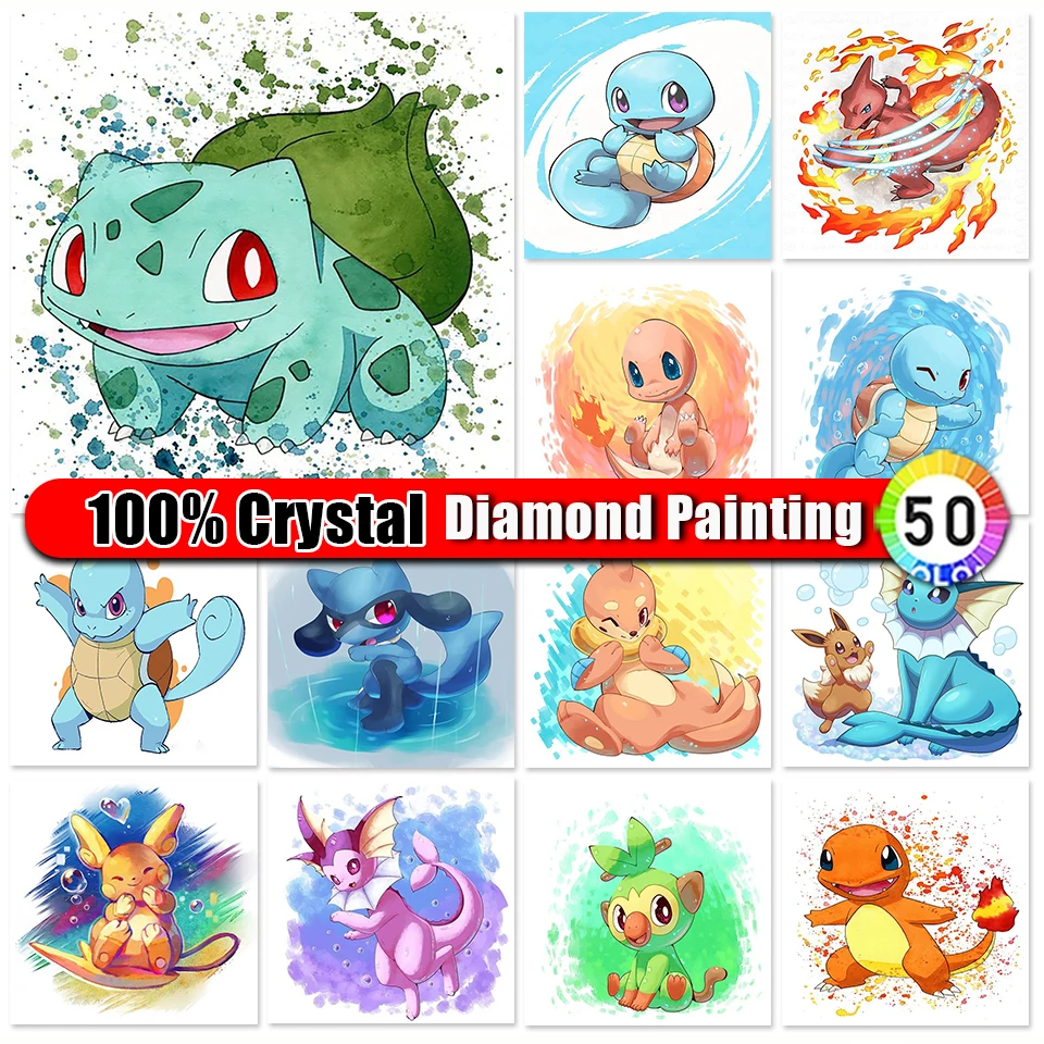 100% Crystal Diamond Painting Pokemon Anime Pikachu Full Square/Round Diamond Ricamo Cartoon Home Decor Kit Punto Croce Art