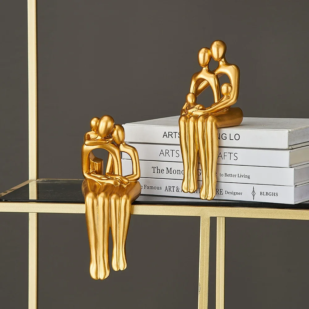 Aesthetic-Home-Decoration-Resin-Golden-Sculpture-Warm-Family-Ornaments-Desk-Decor-Study ...