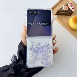 Feather Glitter Quicksand Transparent Phone Case with Epoxy Airbag Protective Cover - Galaxy Z Flip5 (Q Purple)