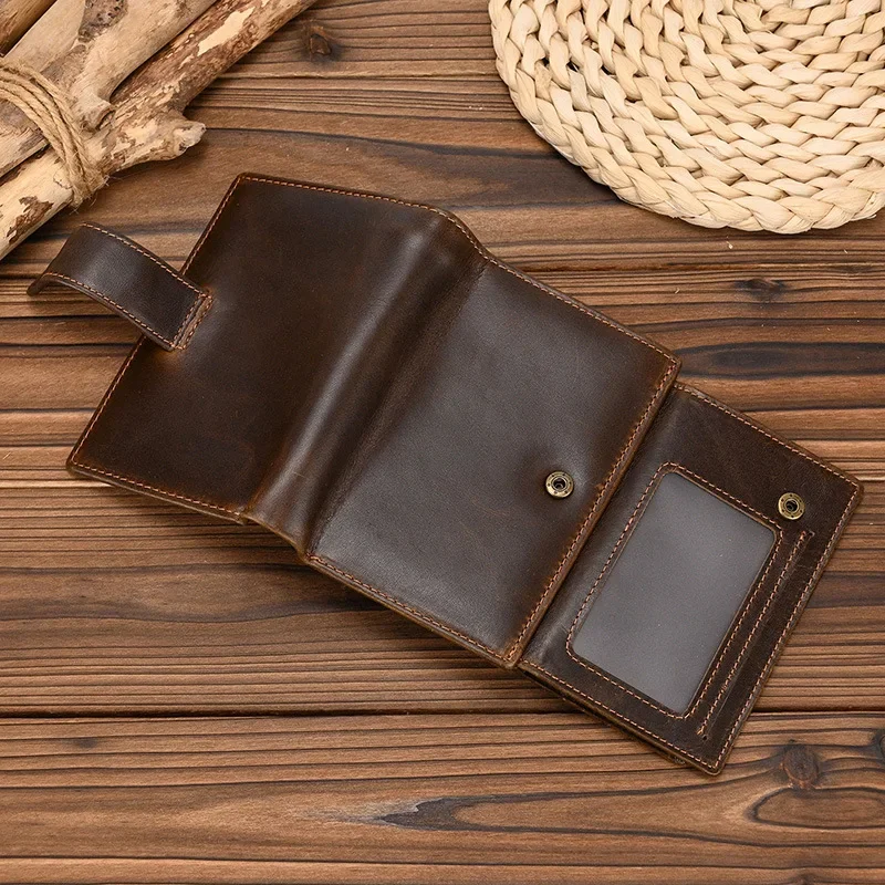 Genuine Leather Short Wallet for Men and Women, Multiple Card Slots, Money Clip with Coin Pocket