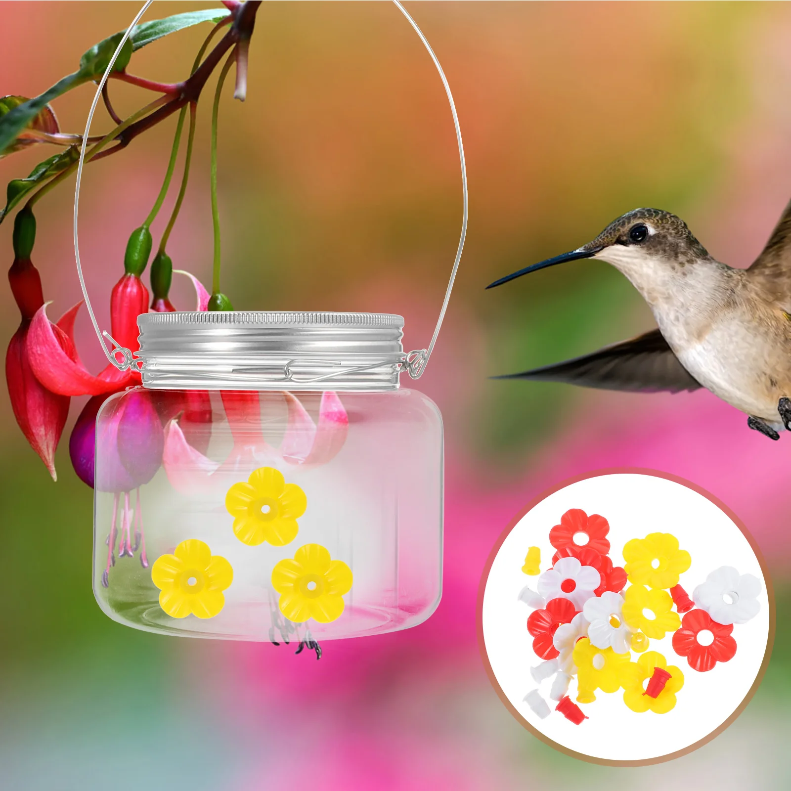 15 Pcs Hummingbird Feeding Flowers Outdoor Plastic Feeder Imitation Feeders for Outdoors Equipment Creative Lovely Heating