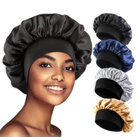 Bonnets solides en Satin pour femmes, chapeau de bain à large bord pour dormir la nuit, unisexe, bandeau élastique, Bonnet de soins capillaires 1