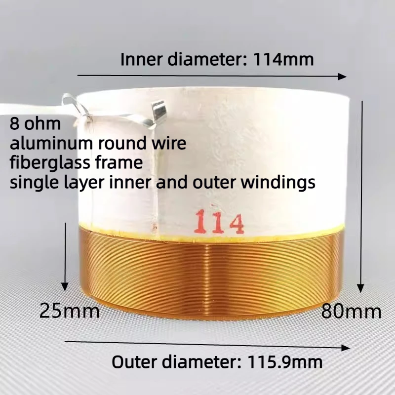 1개 114mm 보이스 코일 2겹 알루미늄 원형 와이어 베이스 스피커 부품 8Ω 80mm 유리섬유 포머
