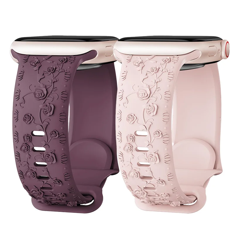 ตัวเลือกสินค้า สายรัด Apple Watch ดอกไม้แกะสลัก 42-46 มม. Correa สวยหรู