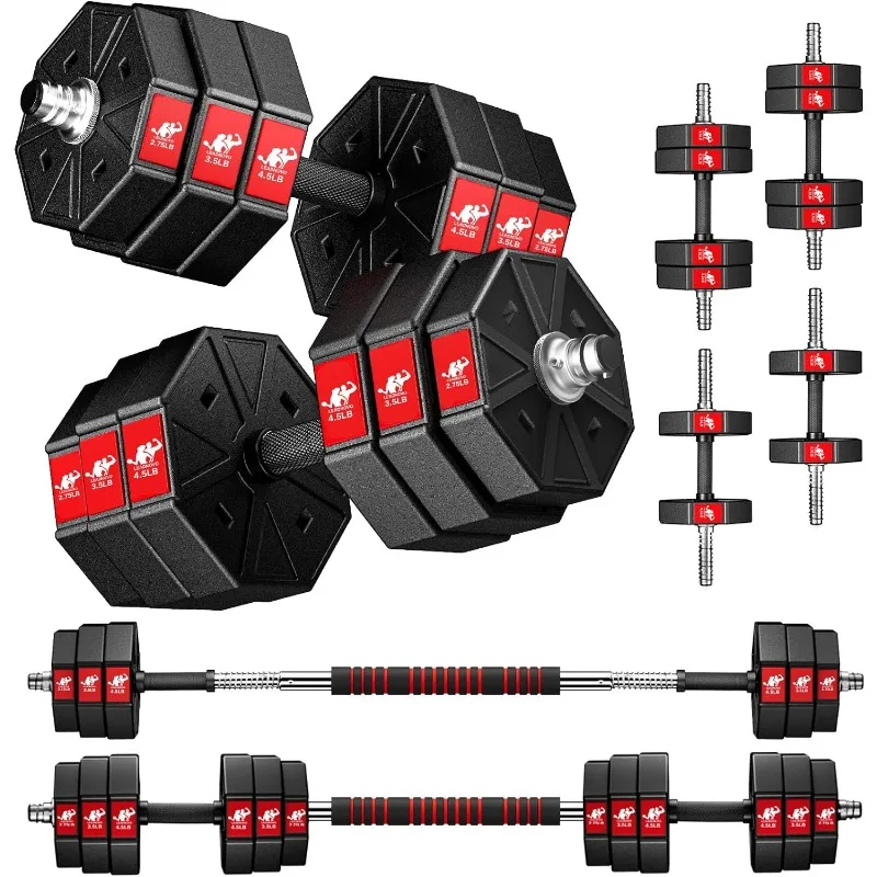

LEADNOVO Adjustable Weights Dumbbells Set, 3 in 1 Adjustable Weights Dumbbells Barbell Set, Home Fitness Weight Set 44.0 Pounds