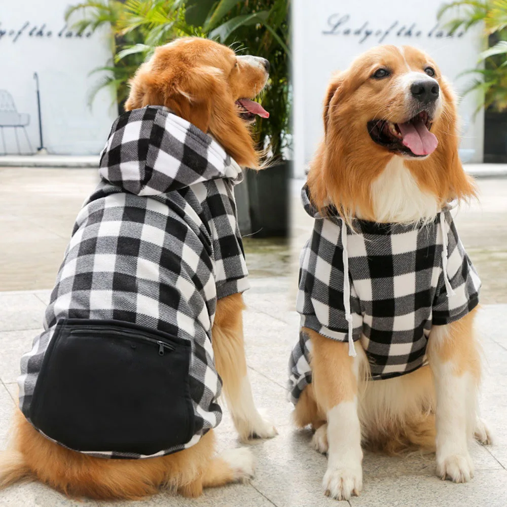 Winter Warm Pet Dog Clothes Plaid Printing Big Dog Coat Outfit for