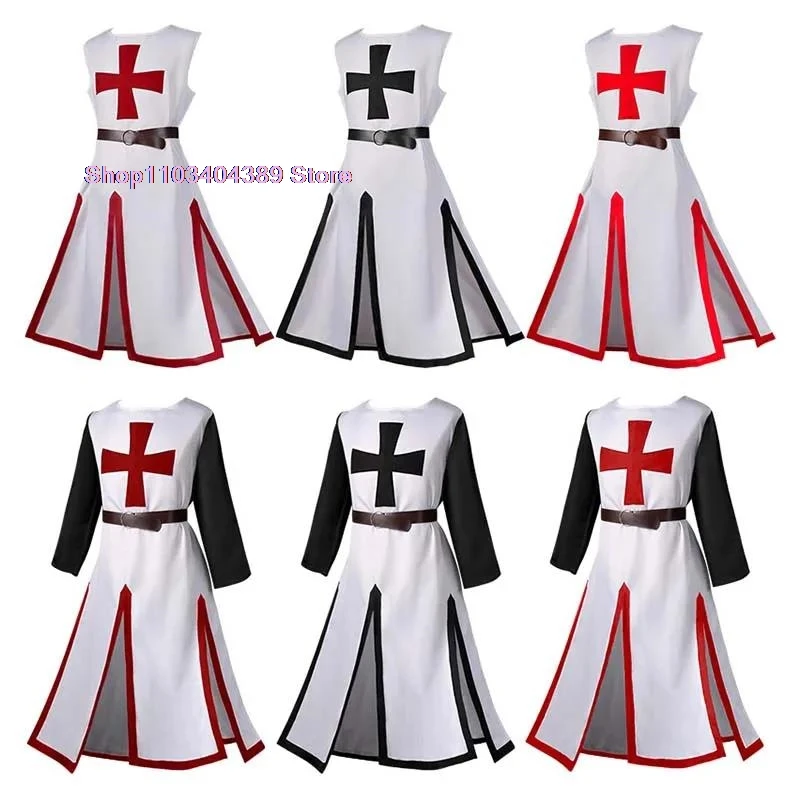 Men's Medieval Robes Templar Knight Cosplay Crusader Surcoat Long Short ...