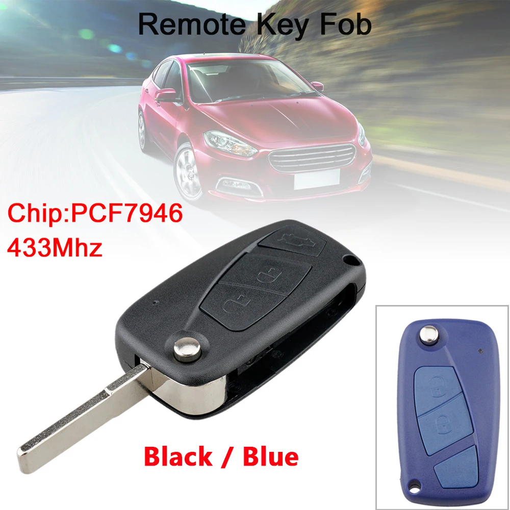 2 / 3 Buttons 433MHz Flip Car Remote Key Fob with PCF7946 Chip Keyless Entry Transmitter Fit for Fiat 500 Panda / Punto / Bravo 433mhz 2 buttons flip car remote key keyless entry with id63 80bit chip 41781 fit for mazda 3 bt 50