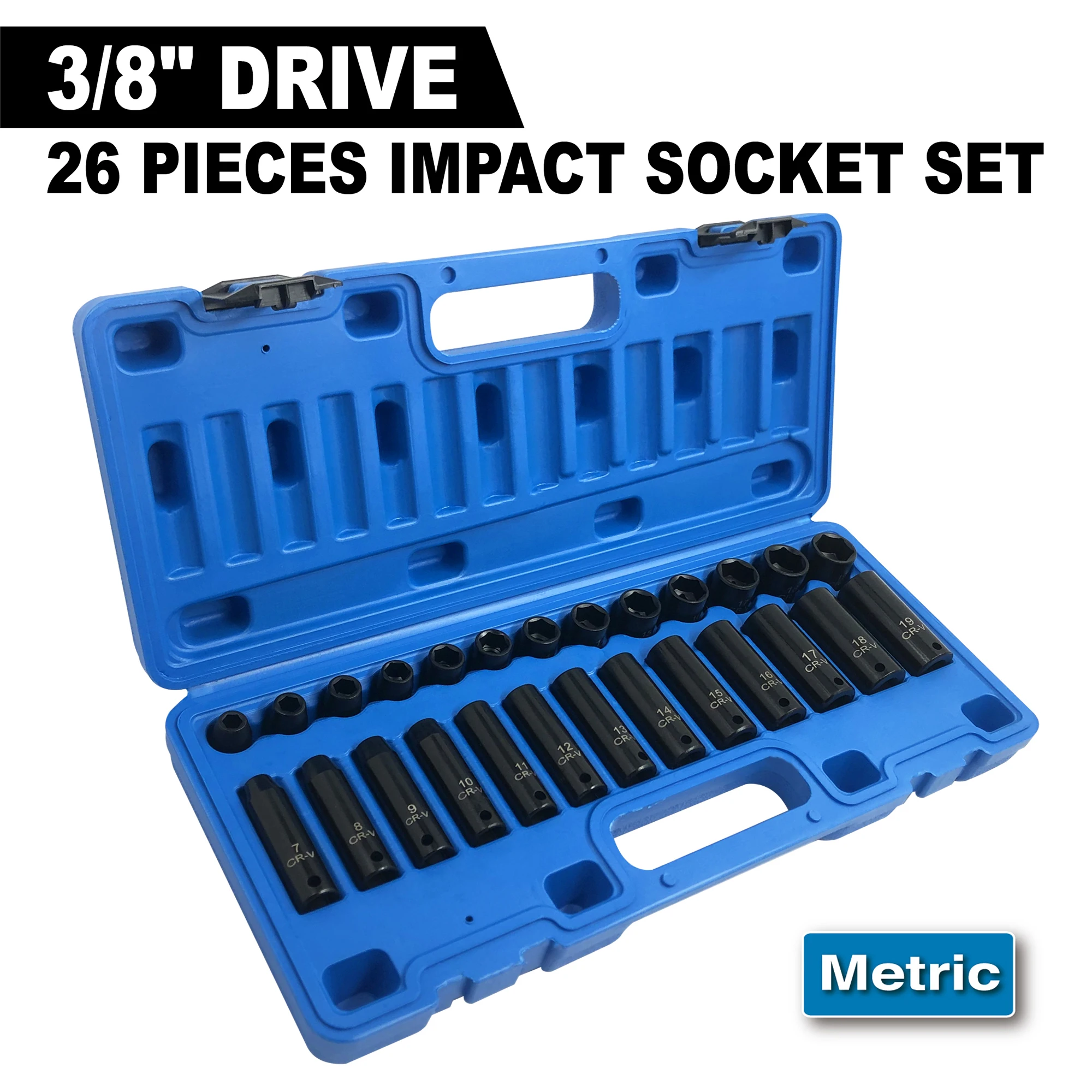 Set Di 26 Bussole A Impatto Da 3/8 Pollici In Acciaio CRV Con Presa Profonda E Standard Costruzione Robusta A 6 Punti Metrica Da 9 Mm A 30 Mm - Foto 12