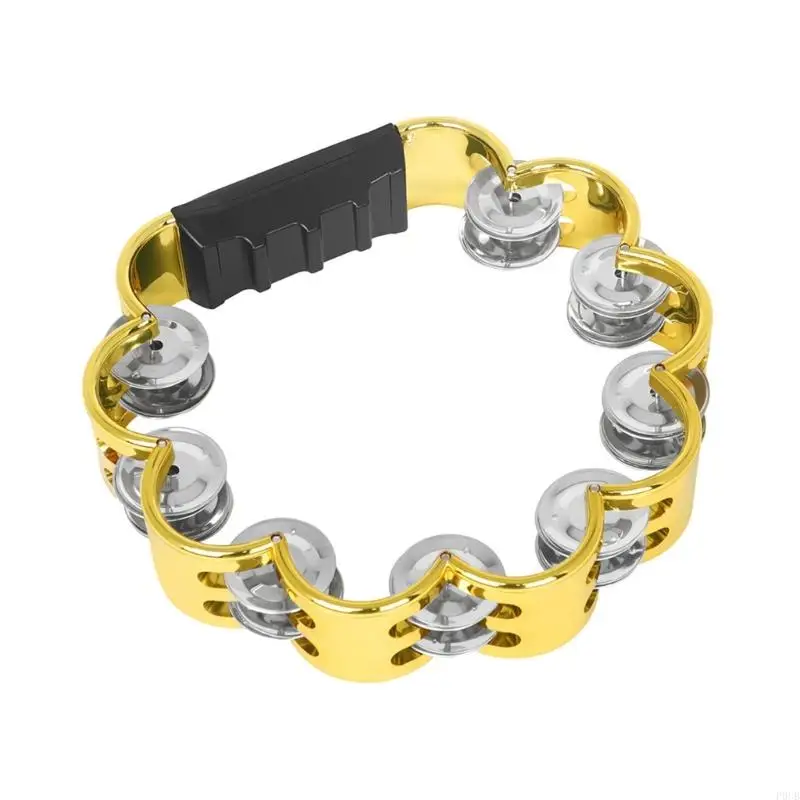 P0UB Double Row Tambourine Flower Form Musical Tambourine Metal Bells Handheld Party Percussion Drum Instruments