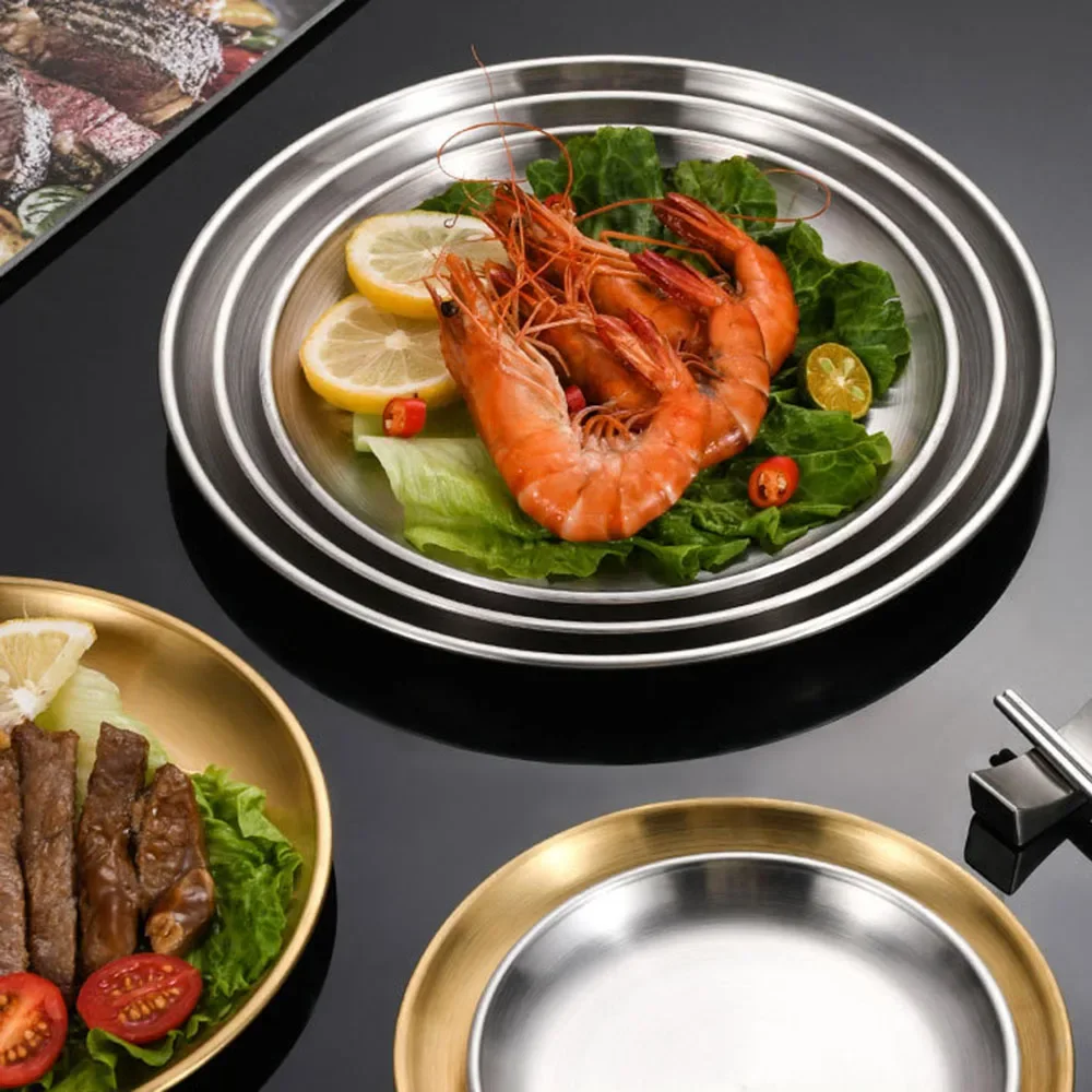 6Pcs Stainless Steel Dining Dish Camping Picnic Tray Dirt Proof Kitchen Bar Tableware Fruit Snack Cake Plate Kitchen Accessories