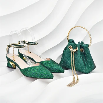 Latest Women Italian Handbag and Shoe for Party Plus Size Shoes Luxury Nigerian Bag Set with Shoes Decorated with Rhinestone 1