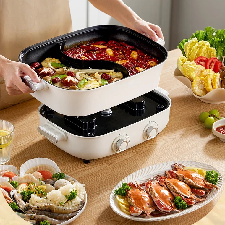 220V 6.5L Split Type 2 Flavor Hot Pot Household Electric Multi Cooker Home Electric Food Cooking Machine Hotpot 3