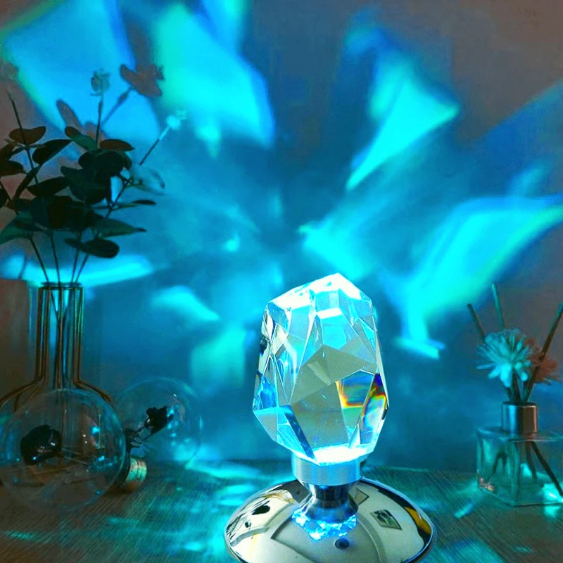 

Crystal Table Lamp Bedroom Light Shadow Atmosphere LED Night Light Nordic USB Diamond Desk Lamp For Home Bedside Bar Gif