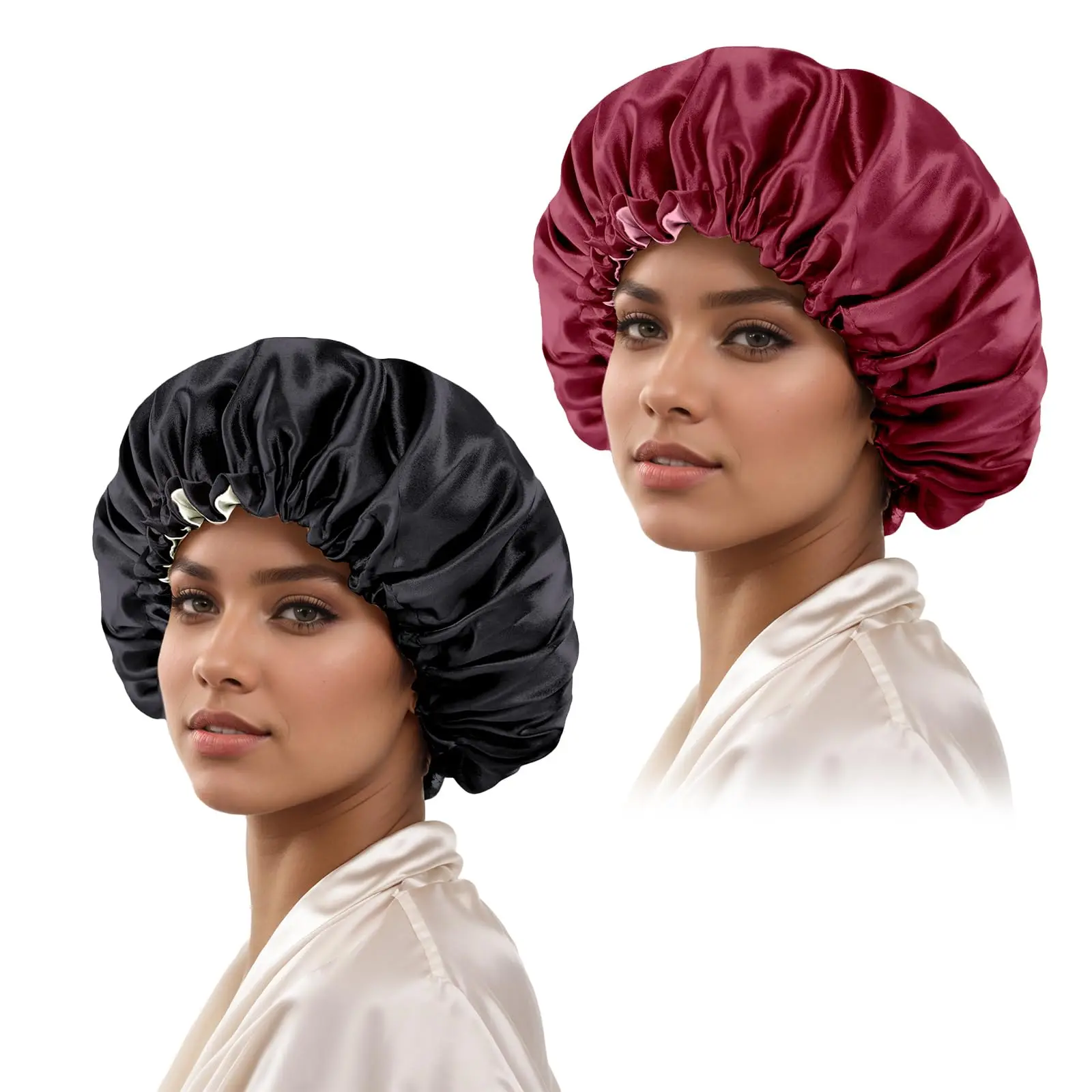 Curly Hair Sleep Cap That Stays On 2PCS Satin Bonnet Silk Bonnet