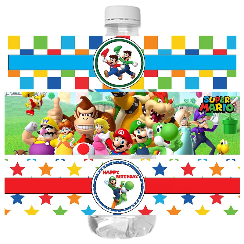 24pcs Cartoon Game Super Mario Water Bottle Stickers Boy Girl Birthday Party Decoration Baby Shower Labels Paste Accessories 200pcs roll cartoon name stickers baby bottle labels for daycare name labels for daycare bottle school kids name tags stickers