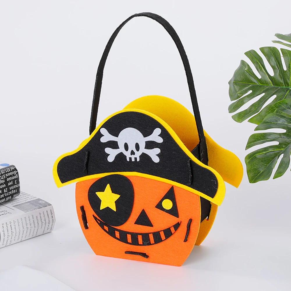 Halloween Pumpkin Candy Bag Halloween Decorative Felt Handbag Halloween Trick Or Treat Goody Bags Kids Halloween Party Gift Bag